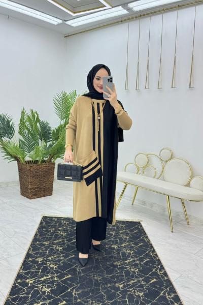 Camel Kübra Triko Panço Tesettür Giyim