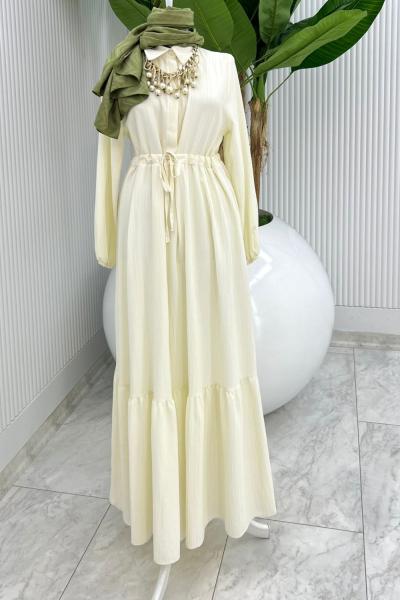 Ekru Sehya Elbise Tesettür Giyim