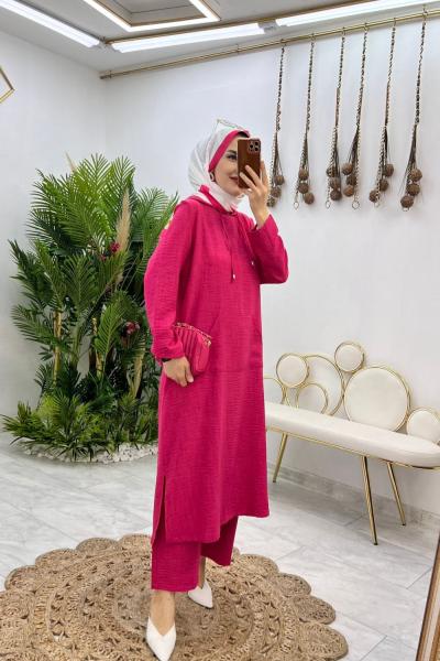 Fuşya Kanguru Takım Tesettür Giyim