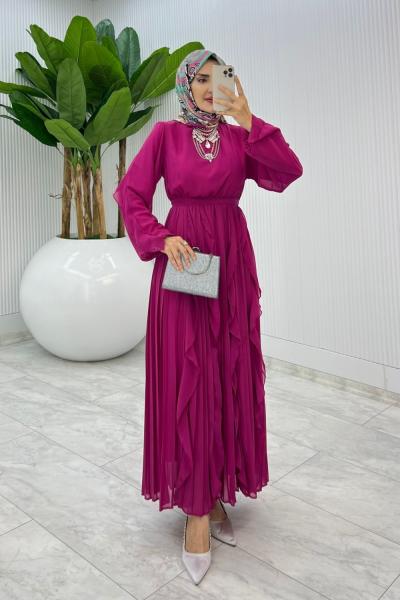 Fuşya Premium Manolya Elbise Tesettür Giyim