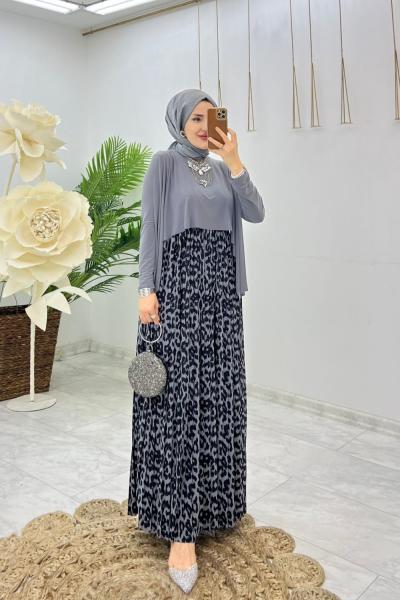 Gri Cahide Elbise Tesettür Giyim