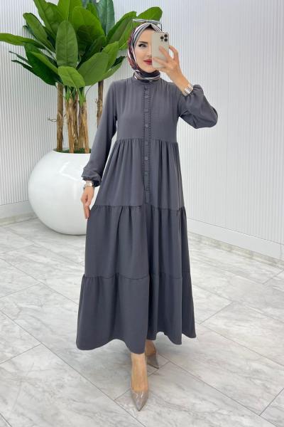 Gri Dantelli Elbise Tesettür Giyim