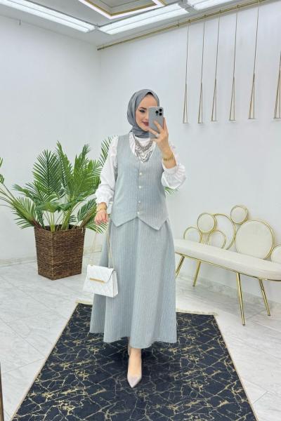 Gri Efsun Etek Takım Tesettür Giyim