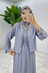 Gri Halime Elbise Takım Tesettür Giyim