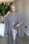 Gri Premium Fatma Payetli Etek Takım Tesettür Giyim