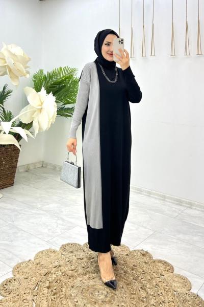 Gri Türkan Triko Elbise Tesettür Giyim