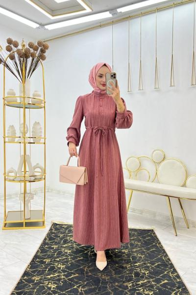 Gül Çizgi Elbise Tesettür Giyim