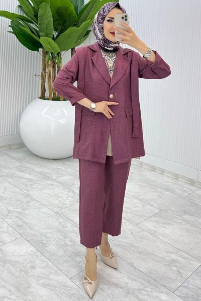 Gül Tek Düğme Ceket Takım Tesettür Giyim