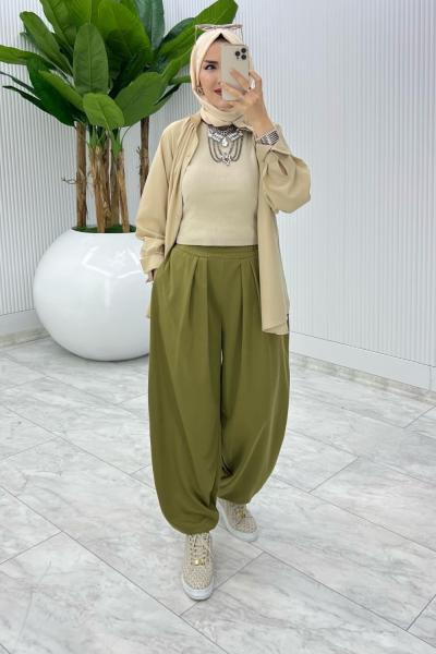 Haki Cepli Şalvar Tesettür Giyim