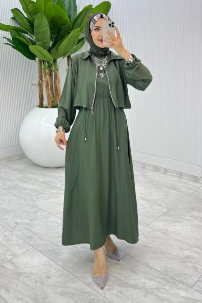 Haki Jale Elbise Takım Tesettür Giyim