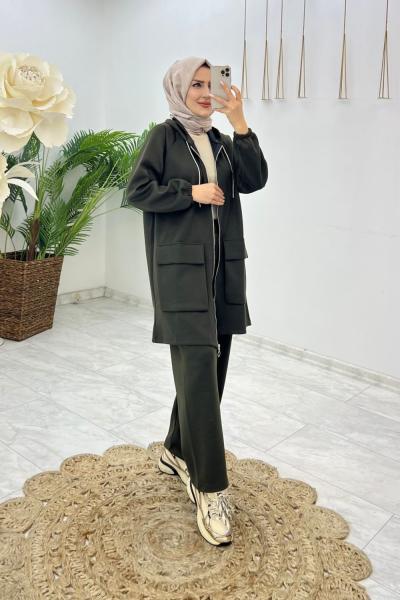 Haki Lavin Takım Tesettür Giyim