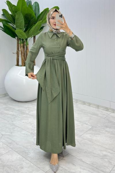 Haki Premıum Nagihan Elbise Tesettür Giyim