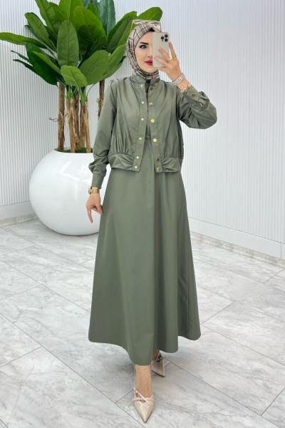 Haki Premium Gizem Takım Tesettür Giyim