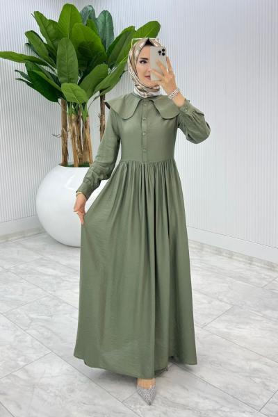 Haki Premium Bebe Yaka Elbise Tesettür Giyim