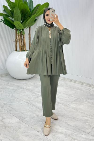 Haki Premium Nervür Takım Tesettür Giyim