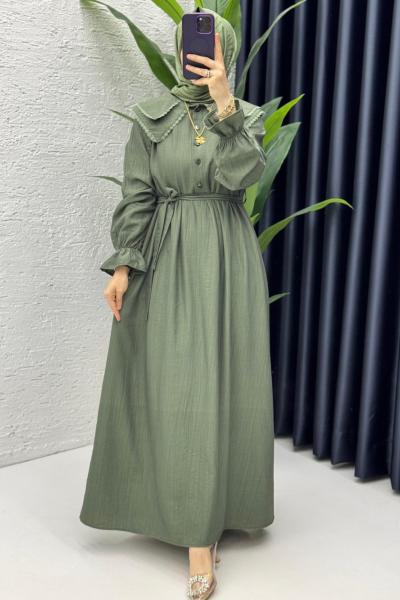 Haki Sanem Elbise Tesettür Giyim