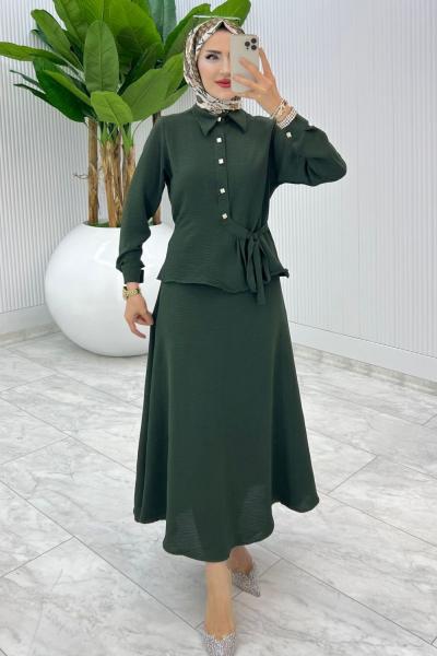 Haki Şeyda Etek Takım Tesettür Giyim