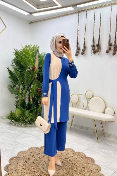 İndigo Bağlamalı Takım Tesettür Giyim