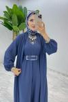 İndigo Premium Silva Tulumlu Abaya Takım Tesettür Giyim