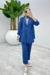 İndigo Tek Düğme Ceket Takım Tesettür Giyim