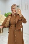 Kahve Astarlı Almira Trench Takım Tesettür Giyim