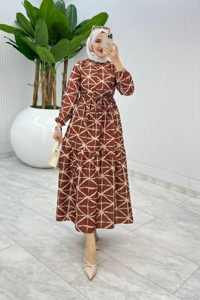 Kahve Diya Elbise Tesettür Giyim