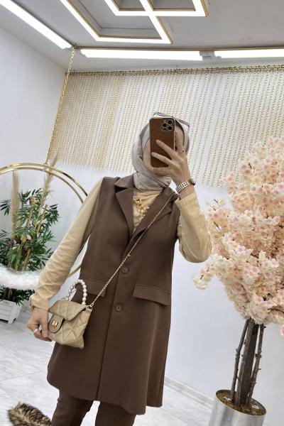 Kahve Eda Sadece Yelek Tesettür Giyim