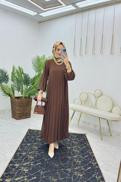 Kahve İkra Elbise Tesettür Giyim
