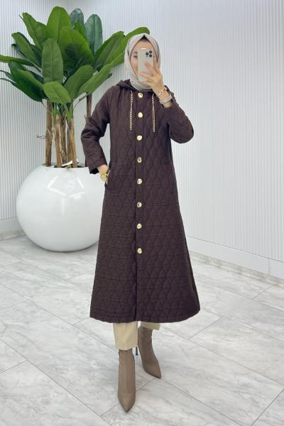 Kahve Leman Kapitone Mont Tesettür Giyim