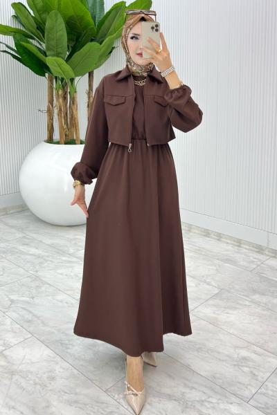 Kahve Oylat Elbise Tesettür Giyim