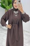 Kahve Premıum Melek Abaya Takım Tesettür Giyim