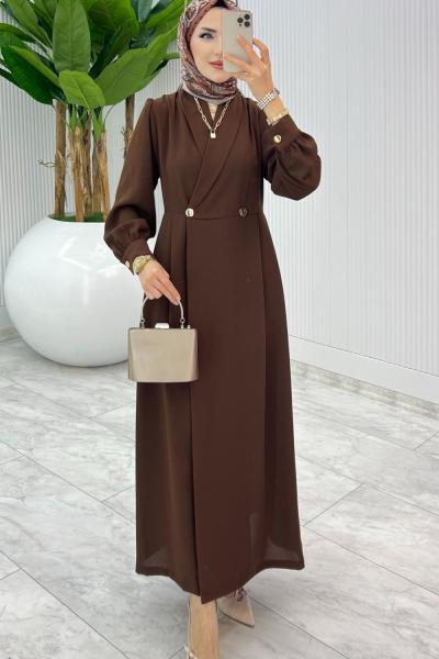 Kahve Premium Lal Ferace Elbise Tesettür Giyim
