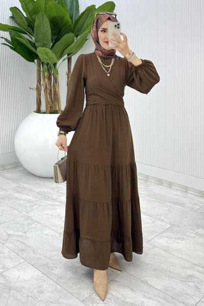 Kahve Premıum Leha Elbise Tesettür Giyim