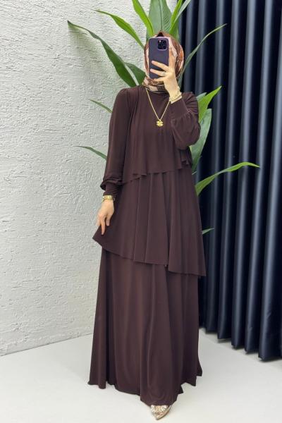 Kahve Premium Sultan Elbise Tesettür Giyim