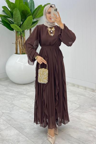 Kahve Premium Manolya Elbise Tesettür Giyim