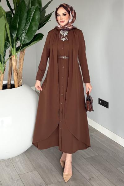 Kahve Premium Pera Elbise Ferace Tesettür Giyim
