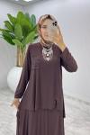 Kahve Umay Etek Takım Tesettür Giyim