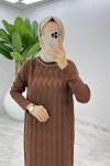 Kahverengi  İzel Triko Elbise Tesettür Giyim