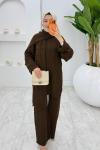 Kahverengi Premıum Atkılı Triko Takım Tesettür Giyim