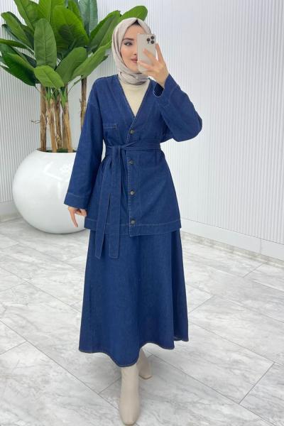 Lacivert  Zennub Premıum Etek Takım Tesettür Giyim