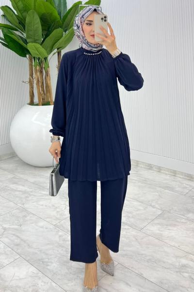 Lacivert Buket Pantolon Takım Tesettür Giyim