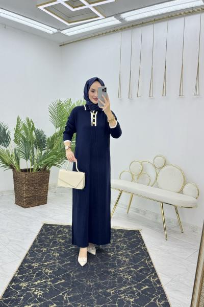 Lacivert Emsal Triko Elbise Tesettür Giyim
