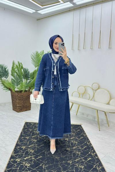 Lacivert Eslem Kot Takım Tesettür Giyim