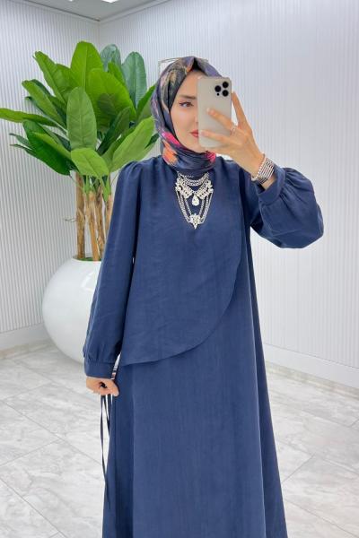 Lacivert Premium Paris Elbise Tesettür Giyim