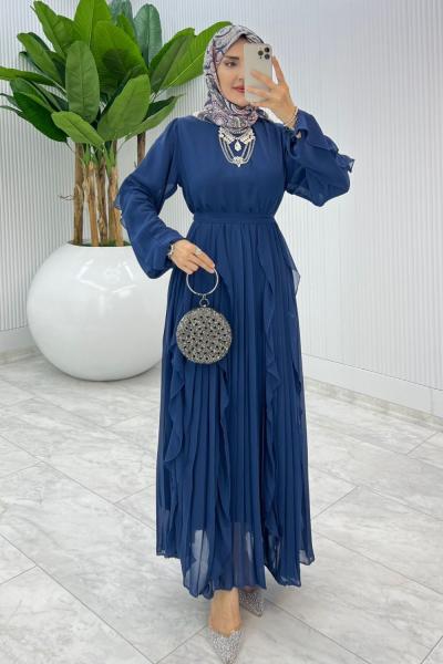 Lacivert Premium Manolya Elbise Tesettür Giyim