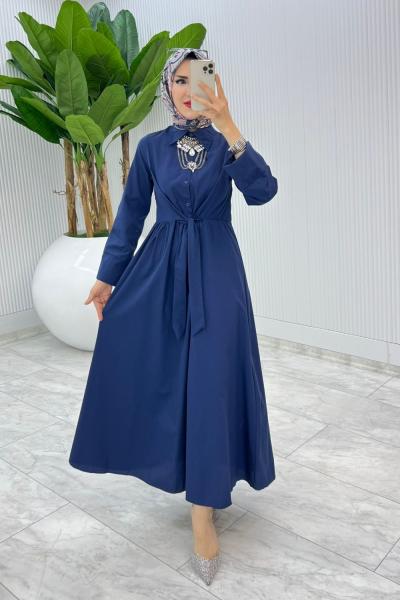 Lacivert Terikoton Elbise Tesettür Giyim