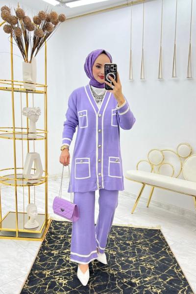 Lila Filiz Triko Takım Tesettür Giyim