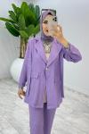 Lila Tek Düğme Ceket Takım Tesettür Giyim