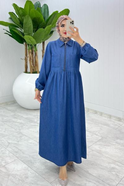 Mavi Cepli Kot Tansel Elbise Tesettür Giyim