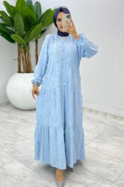 Mavi Saçaklı Elbise Tesettür Giyim